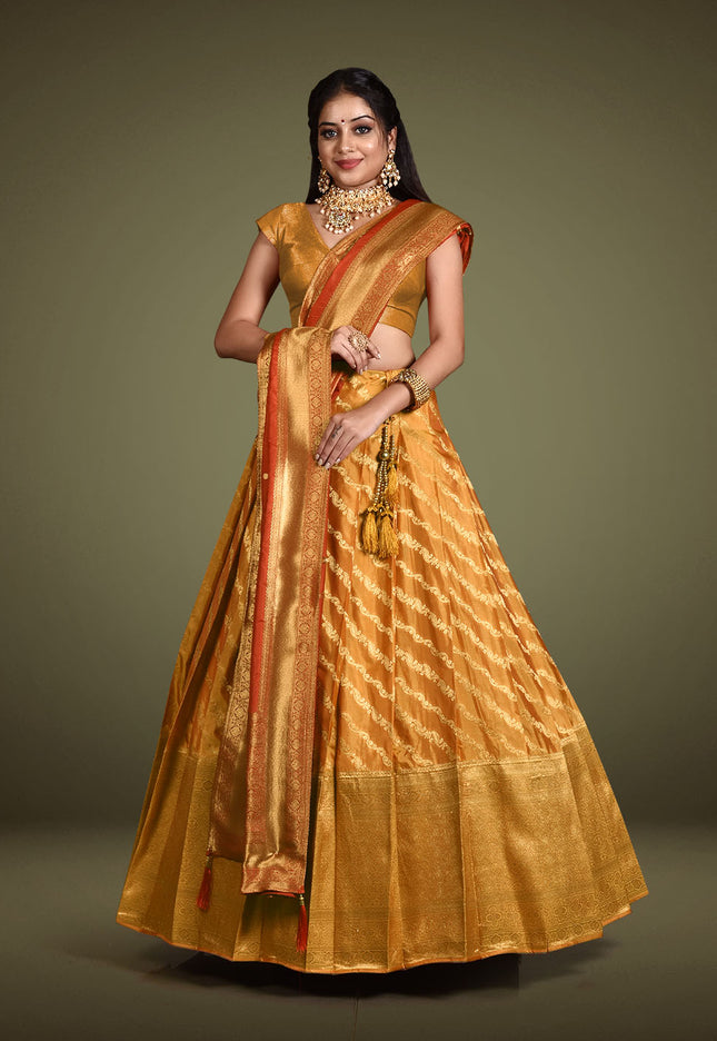 Gold Banarasi Silk Pattu Half Saree