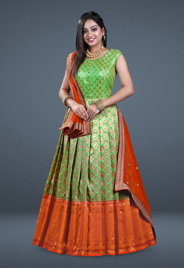 Green Banarasi Long Gown