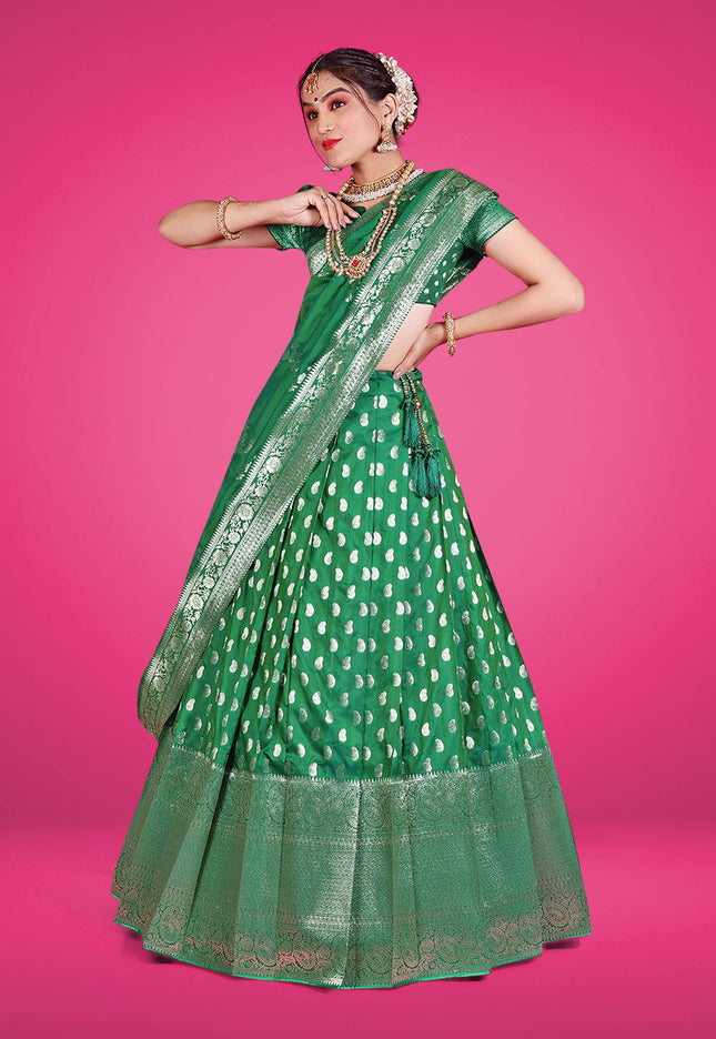 Green Banarasi Silk Lehenga
