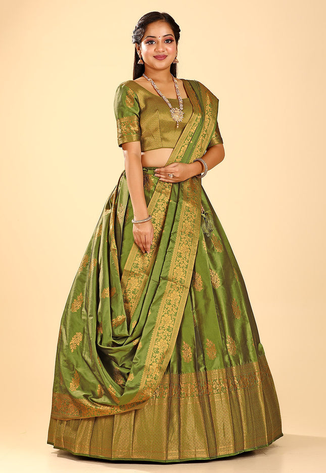 Mehendi Latest Lehenga Choli in Banarasi Silk