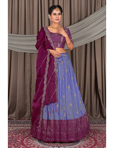 Blue Banarasi Silk Lehenga Choli In Festival