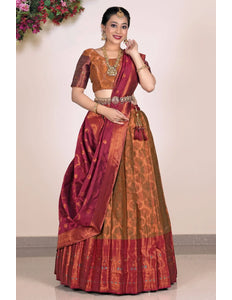 Musterd Banarasi Silk Half Saree Lehenga For Women