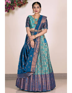 Sea Green Banarasi Silk Half Saree Lehenga For Women