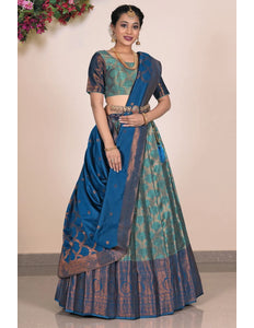 Sea Green Banarasi Silk Lehenga Choli For Women