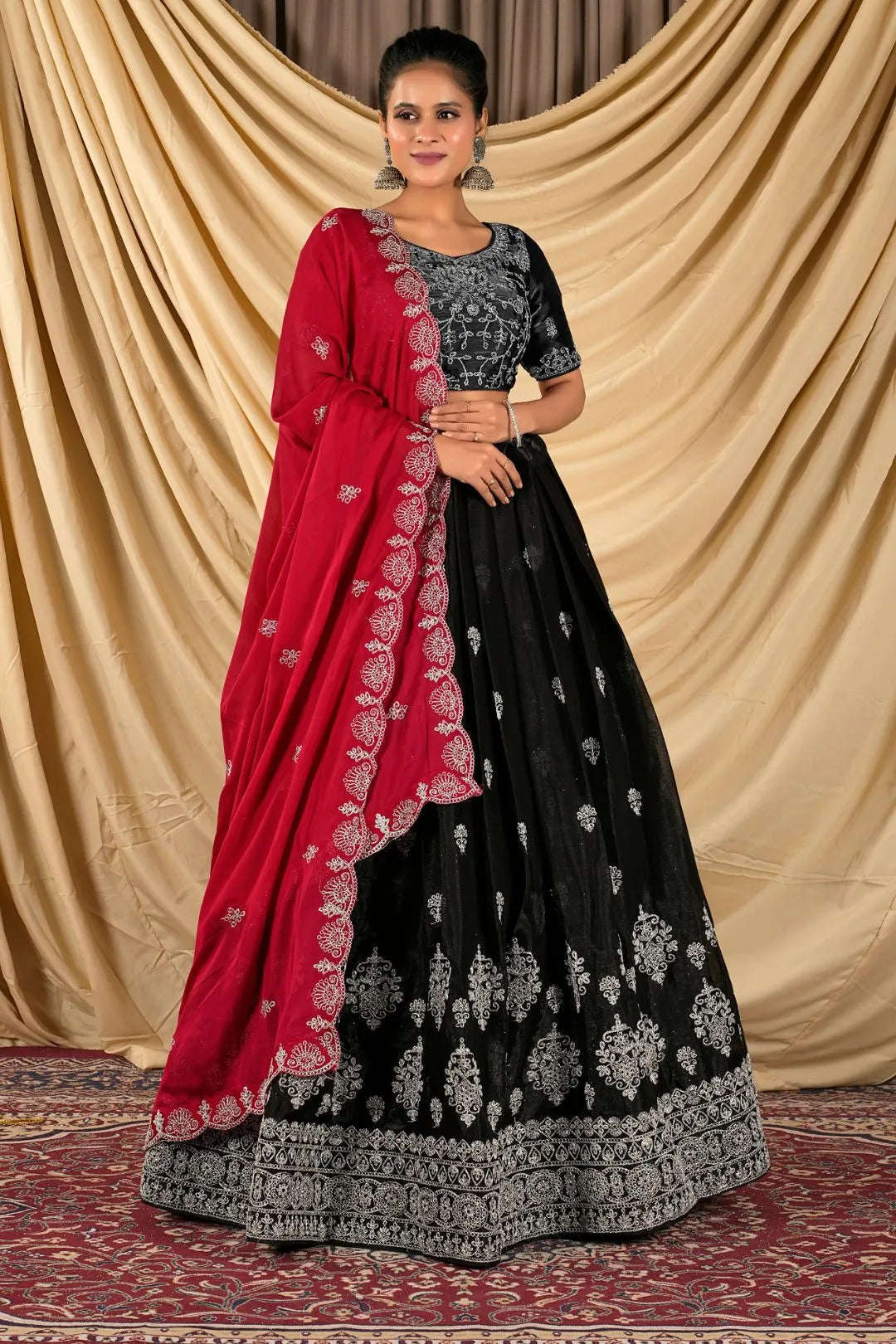 Black Barbery Silk Lehenga Choli With Rangoli Dupatta