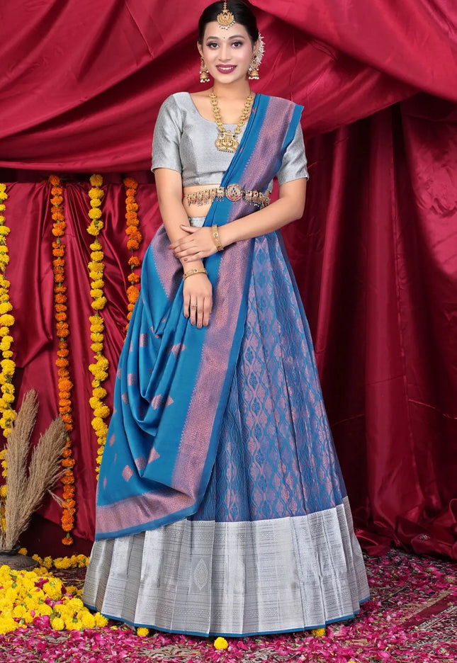 Blue Banarasi Pattu Lehenga Choli With Zari Work