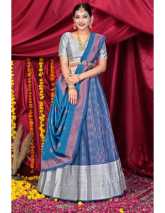 Blue Banarasi Pattu Lehenga Choli With Zari Work