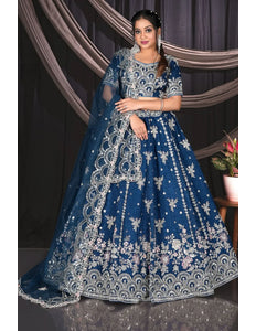 Blue Fendy Silk Zari Lehenga Choli For Women