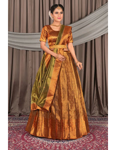 Bronze Pure Two Tone Zari Tissue Pattu Half Saree For Women