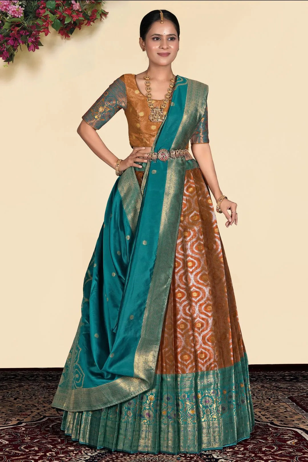 Brown Banarasi Silk Lehenga With Blouse Design