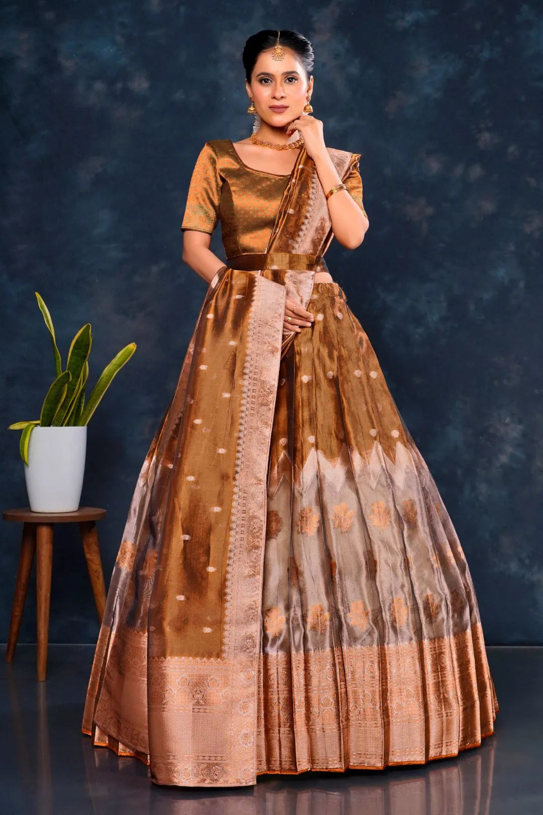 Brown Tissue Silk Designer Lehenga Choli For Women