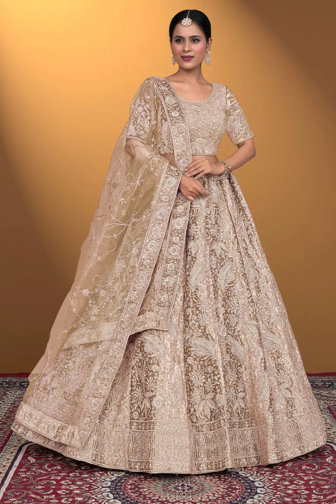 Chiku Velvet Lehenga Choli With Net Dupatta For Women