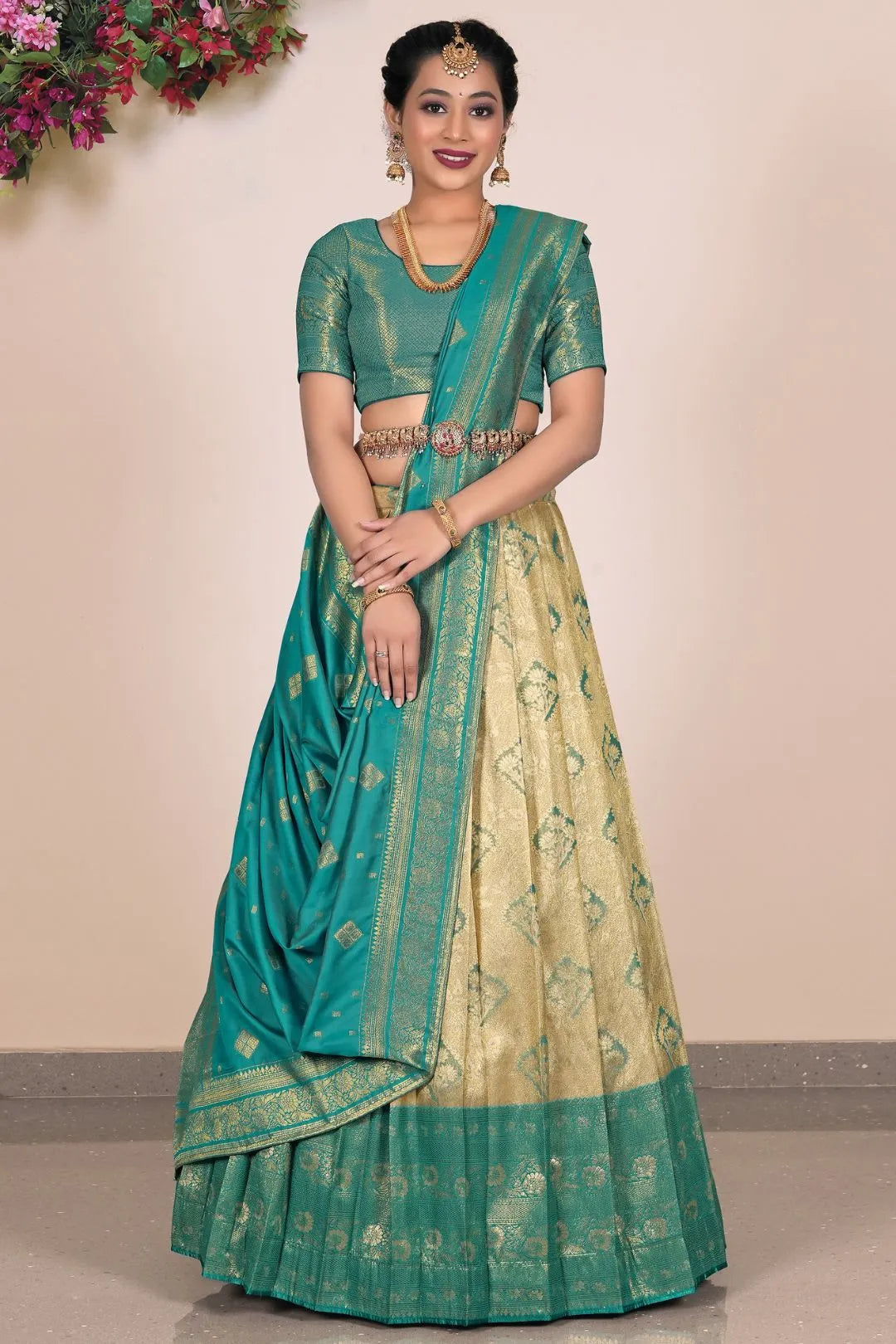 Chiku Banarasi Silk Lehenga Choli Design For Women