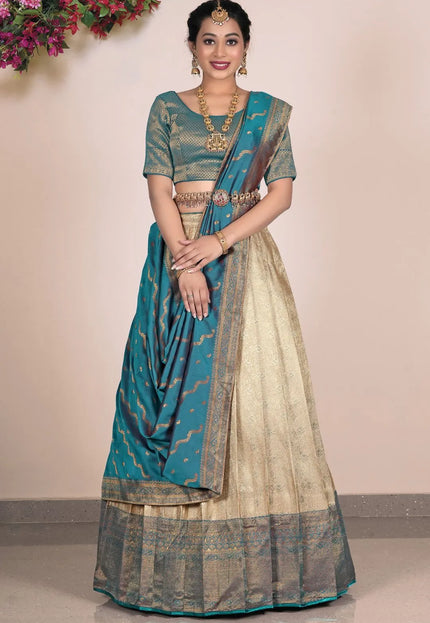 Chiku Banarasi Silk Lehenga With Zari Woven