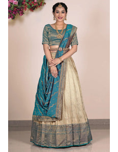 Chiku Banarasi Silk Lehenga With Zari Woven