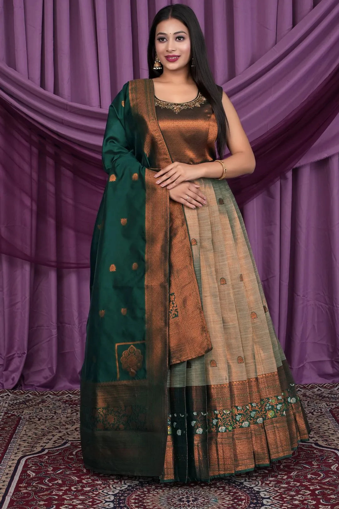Chiku Designer Banarasi Gown With Dupatta