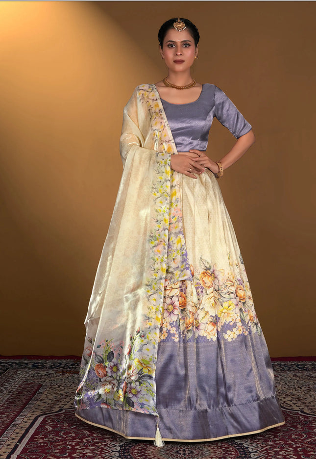 Woman wearing a traditional outfit with a floral design
