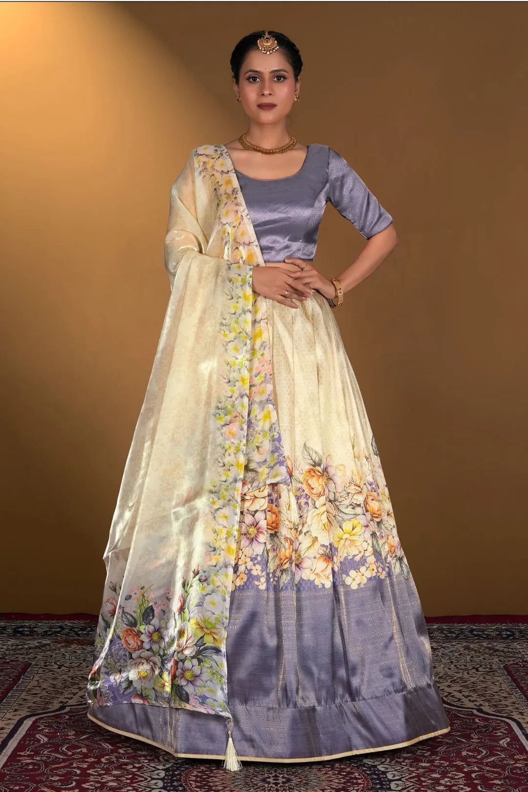 Chiku Digital Printed Satin Lehenga With Chinnon Dupatta