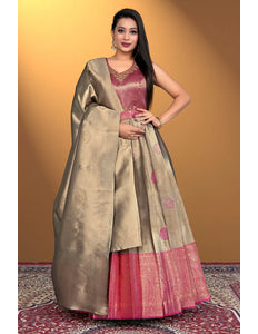 Chiku Pure Zari Silk Pattu Gown With Dupatta