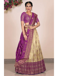 Chiku Purple Banarasi Silk Lehenga Design