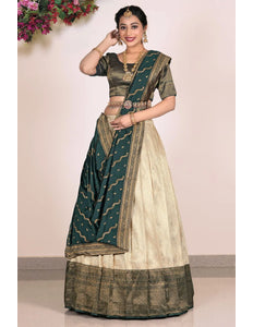 Chiku Self Banarasi Jacquard Lehenga With Zari Woven
