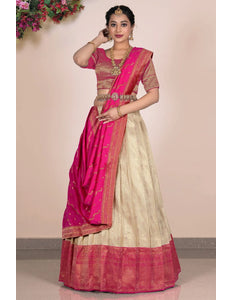 Chiku Self Jacquard Banarasi Silk Lehenga With Zari Woven