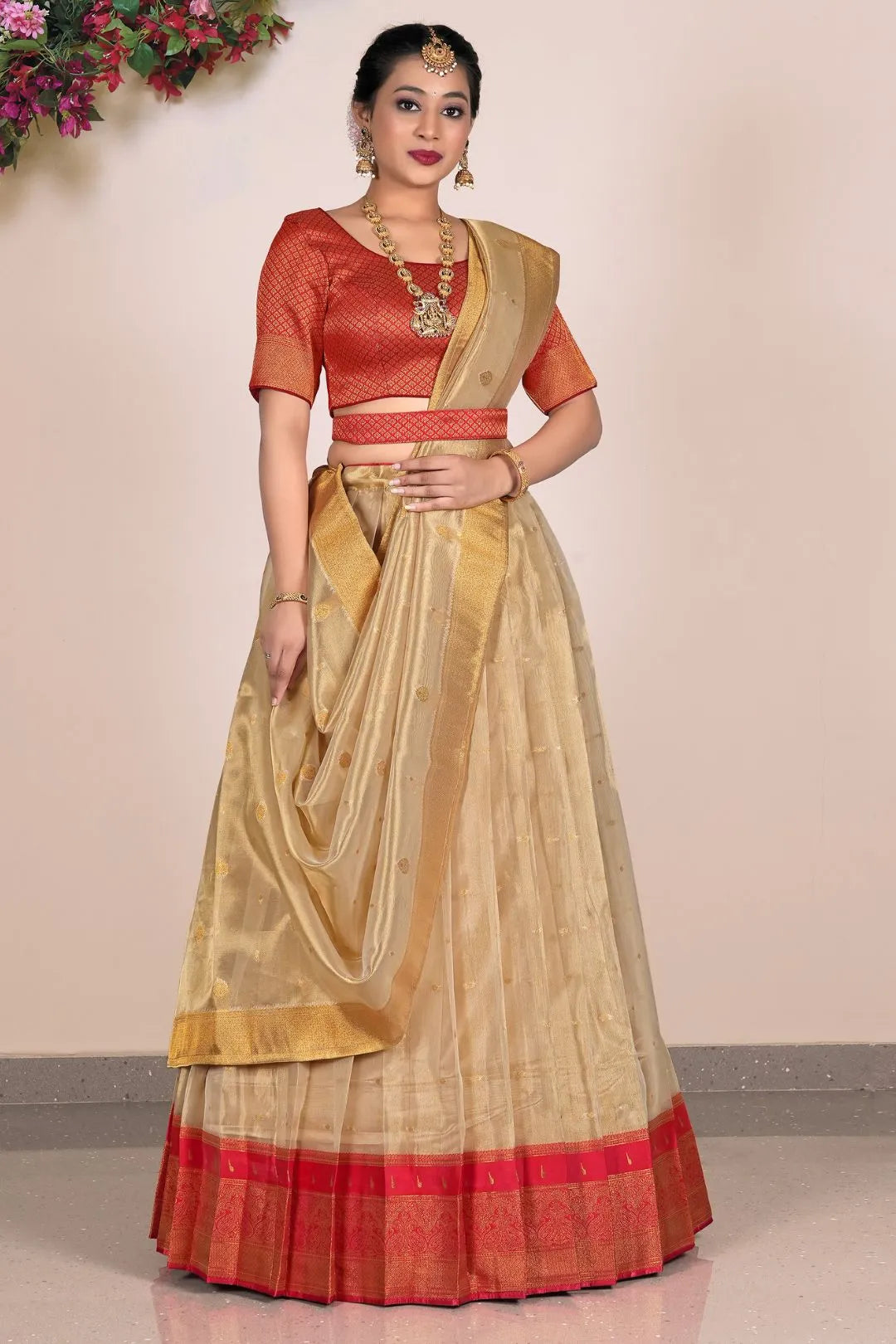 Chiku tissue Fabric Pattu Pavadai For Women