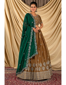 Coffee Barbery Silk Lehenga Choli With Rangoli Dupatta