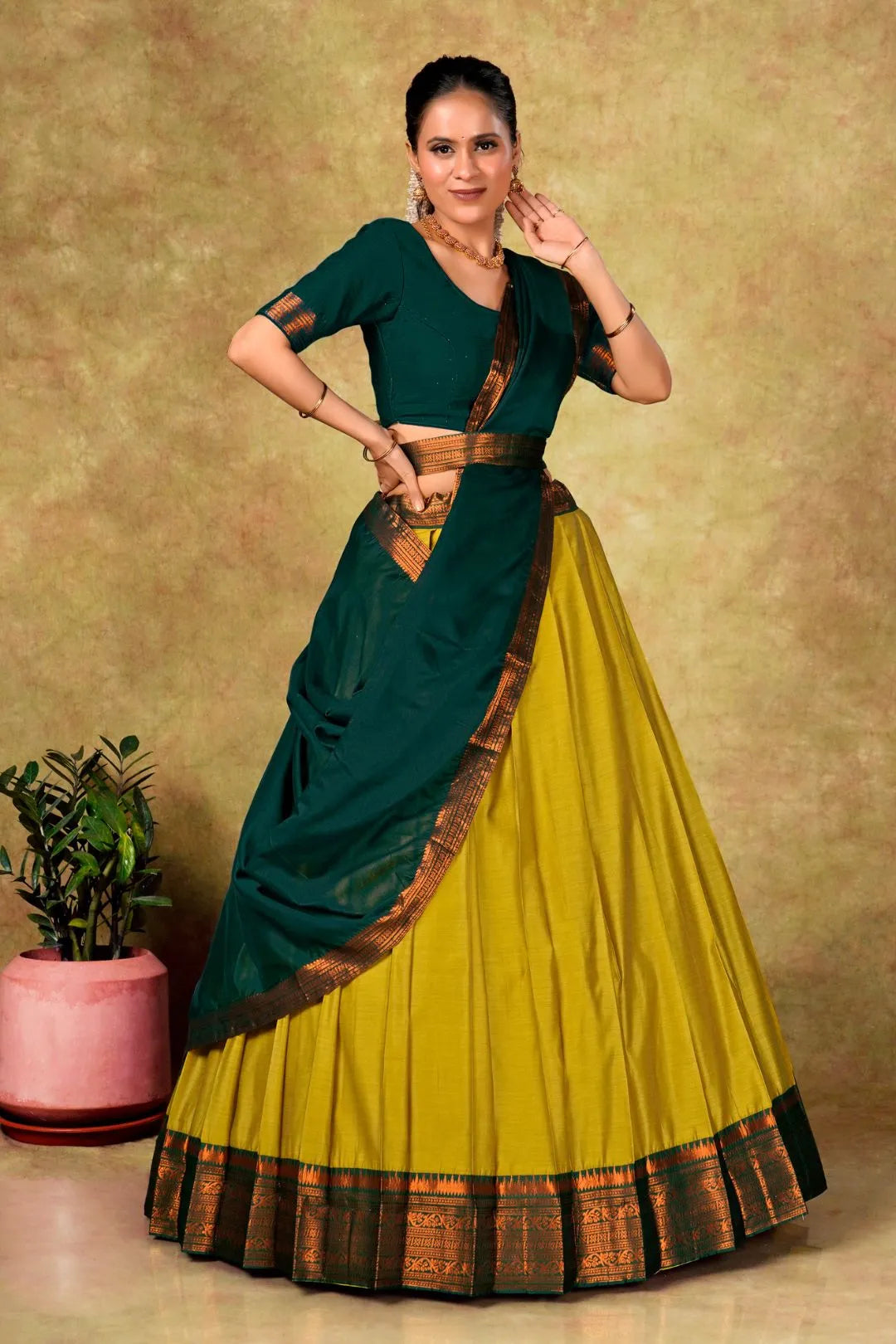 Musterd Cotton Silk Lehenga Choli with Zari Work