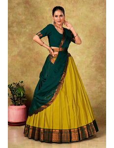 Musterd Cotton Silk Lehenga Choli with Zari Work