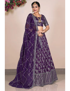 Dark Purple Viscose Fabric Half Saree For Women