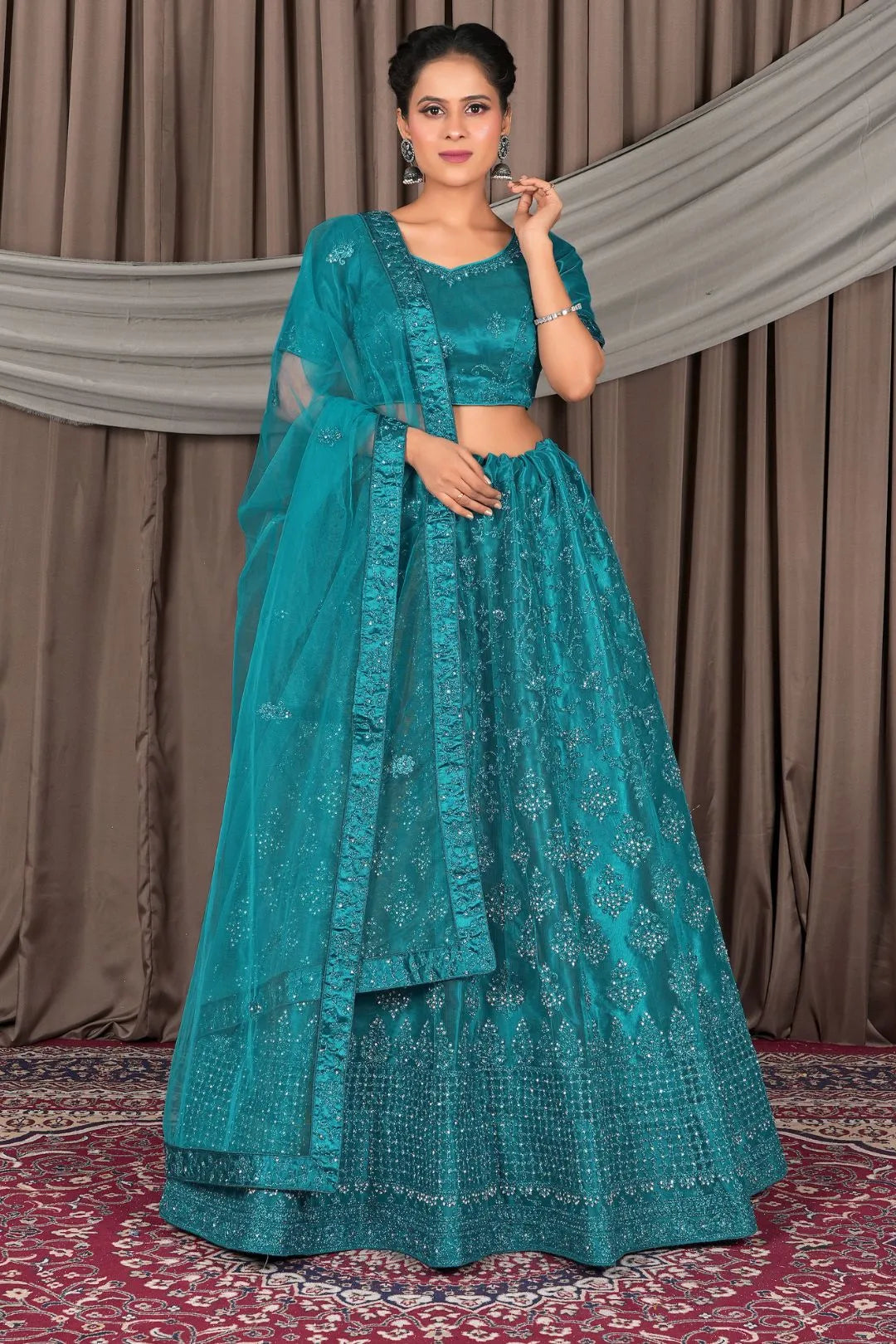 Firozi Designer Net Lehenga Choli For Women