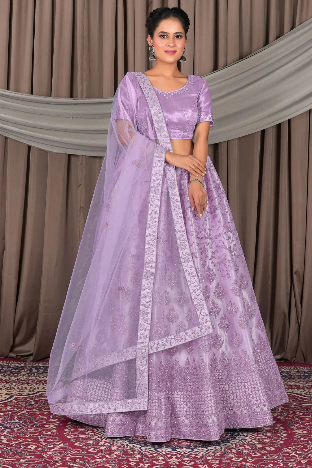 Purple Designer Net Lehenga Choli For Women
