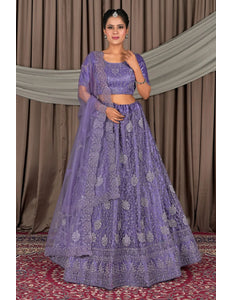 Purple Embroidered Bridesmaid Lehenga Choli In Net