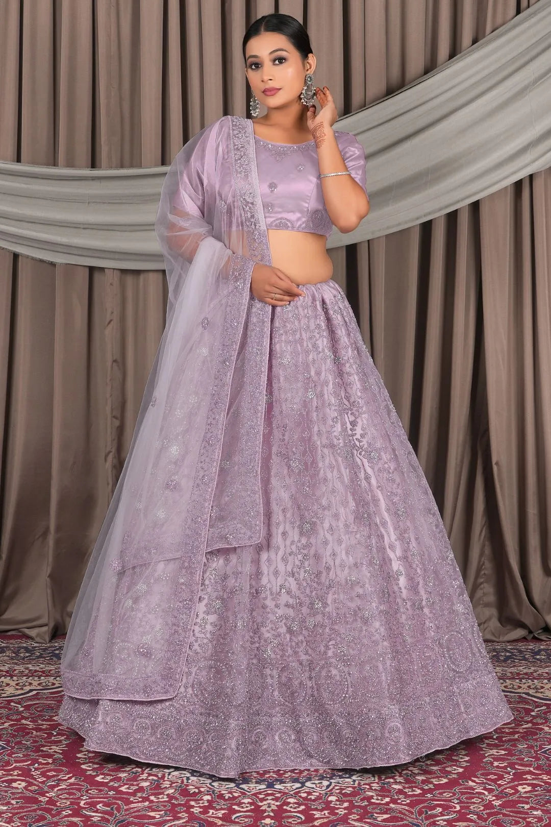 Lavender Embroidery Work Net Lehenga Choli