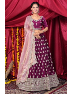 Purple Fendy Silk Pattu Lehenga Choli With Embroidery Work