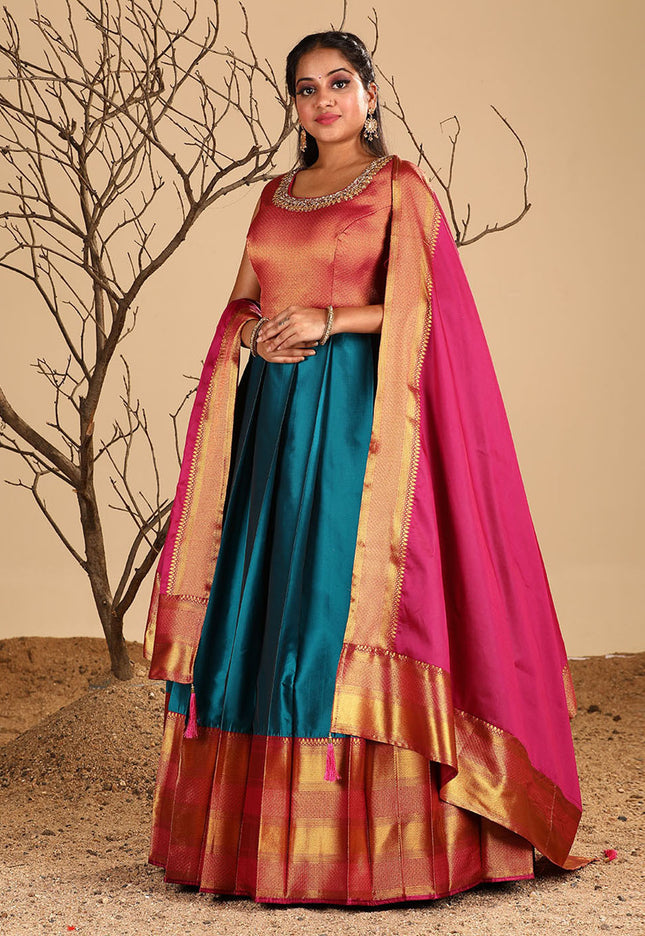 Firozi Kanjivaram Silk Gown