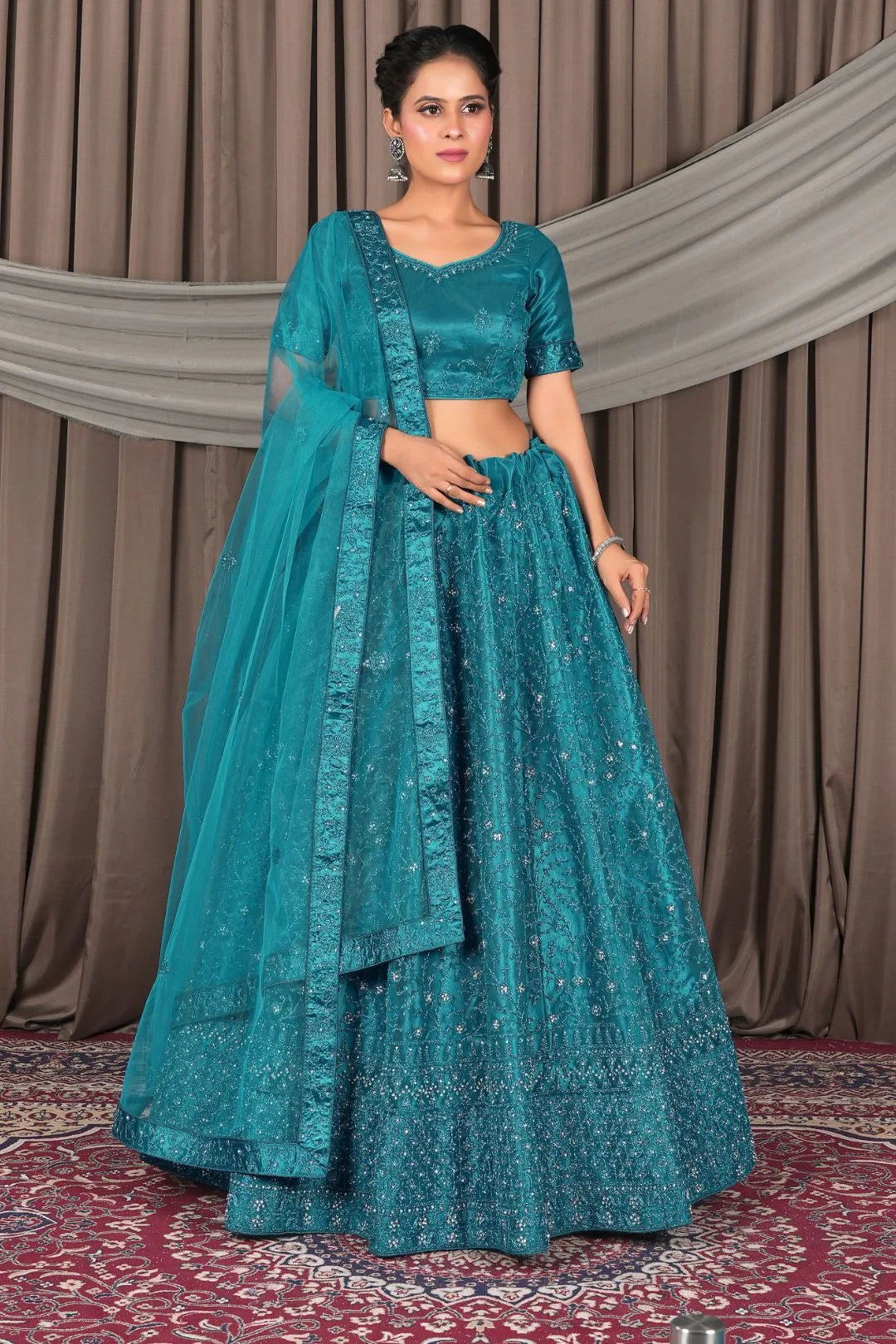 Firozi Designer Net Lehenga Choli For Weddings
