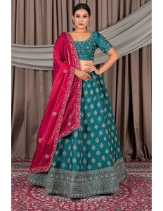 Firozi Fendy Silk Semi-Stitched Lehenga For Women