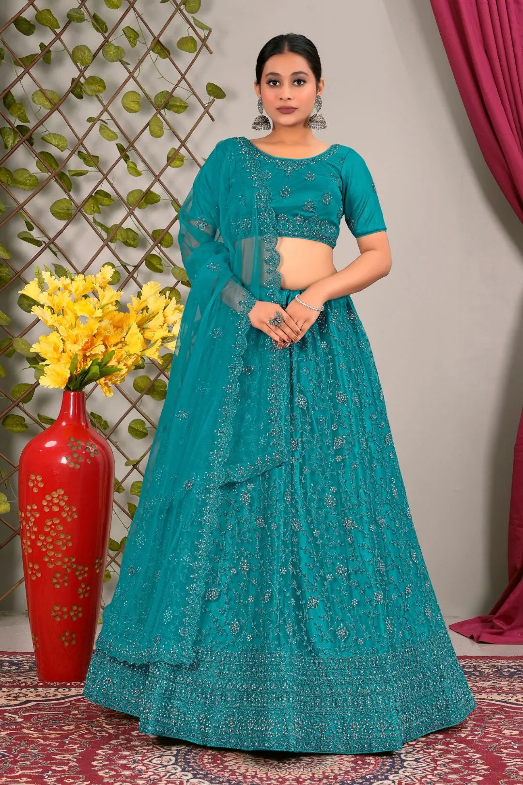Firozi Latest Net Lehenga Choli Set Wedding