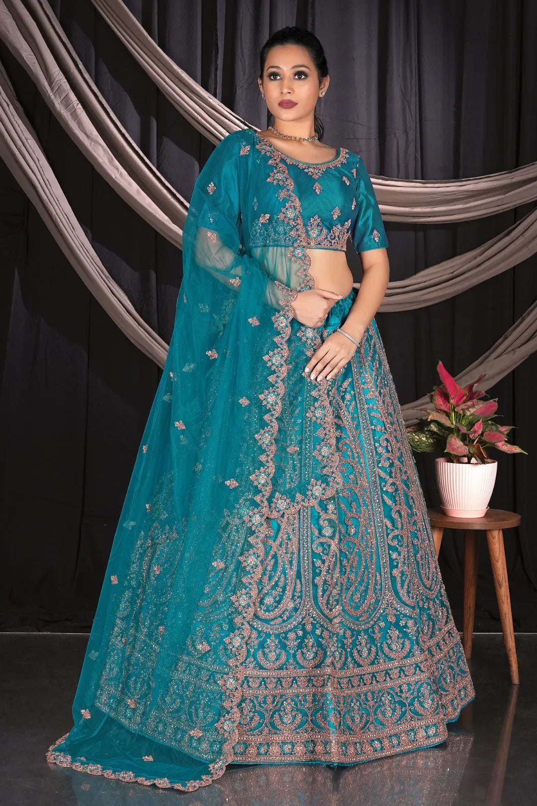 Firozi Party wear Embroidered Lehenga Choli For Women