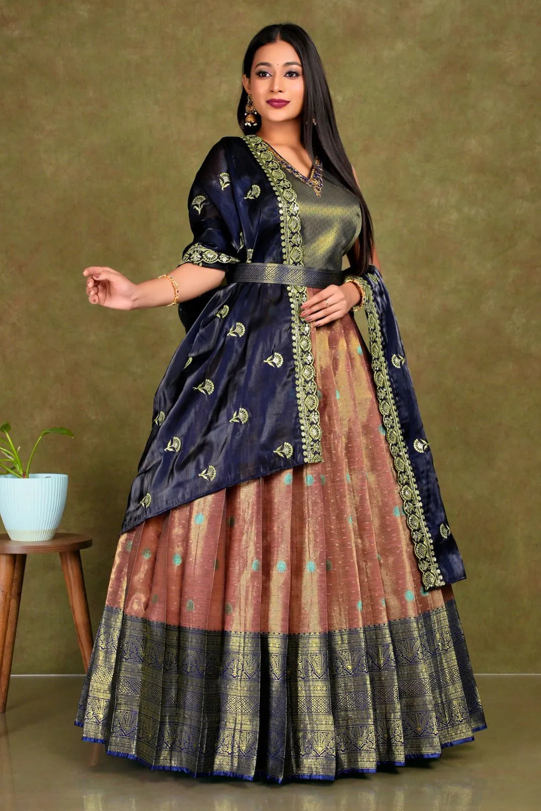 Gajari Banarasi Silk Gown With Zari Work
