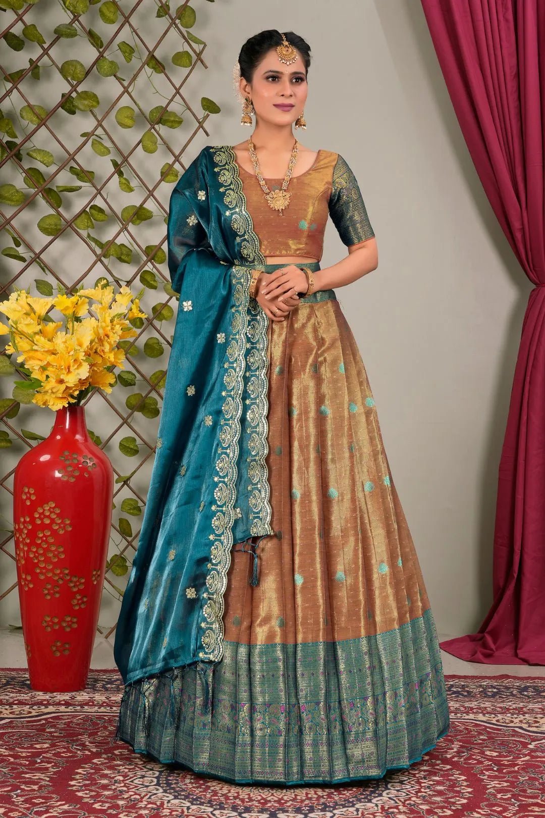Gajari Zari Silk Semi-Stitched Lehenga For Women