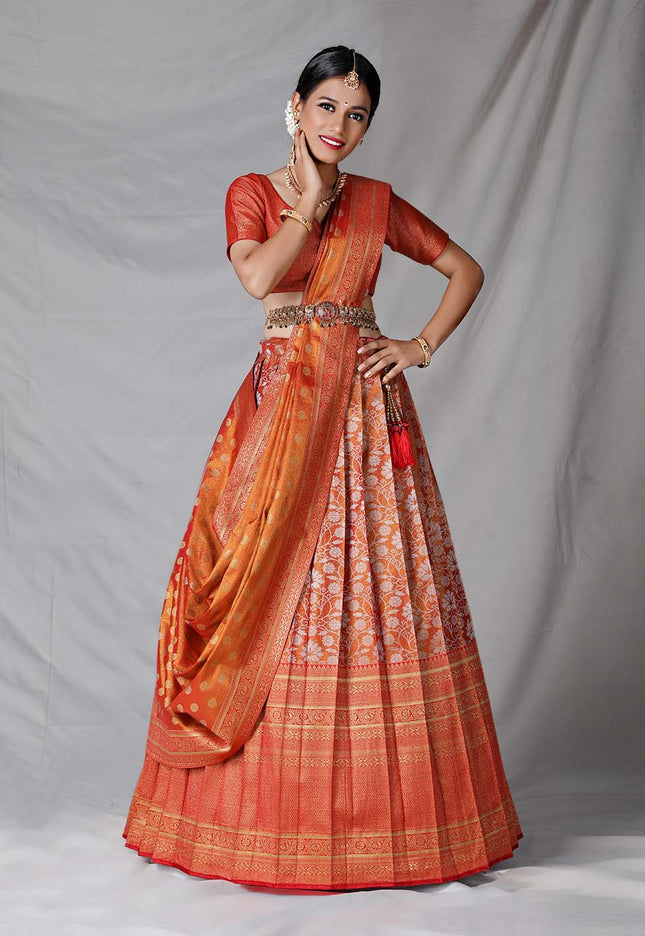 Red Pure Banarasi Silk Lehenga