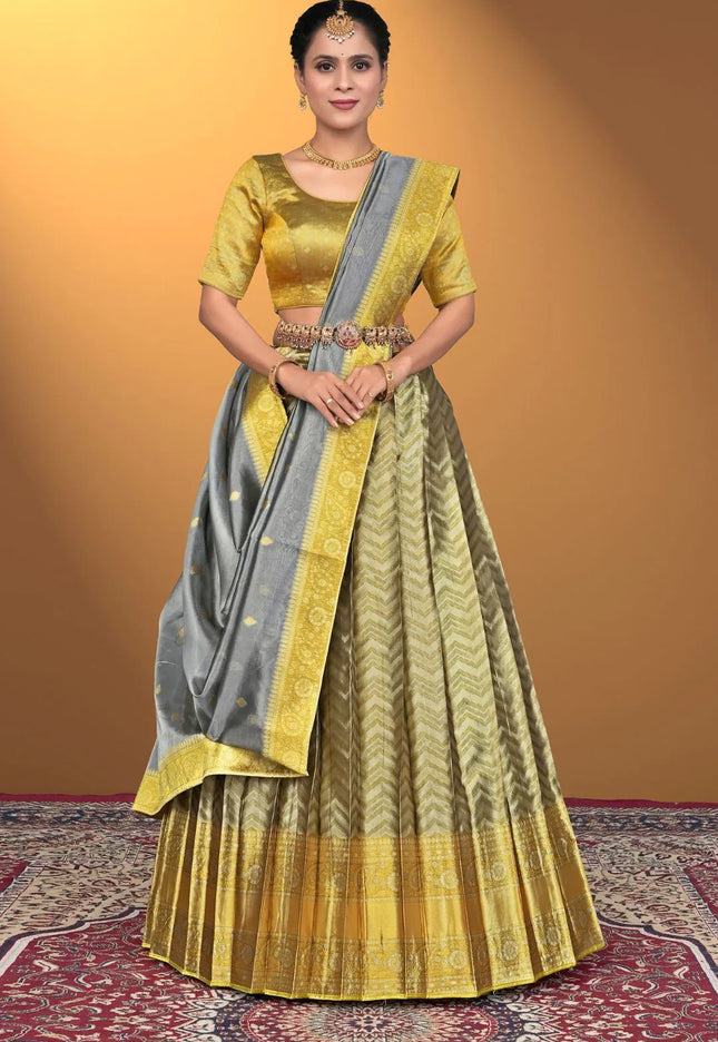 Gold Pure Two Zari Tissue Half Saree For Women