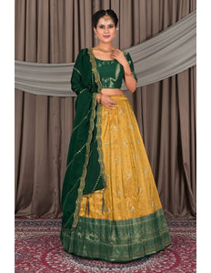 Gold Banarasi Silk Lehenga Choli In Festival