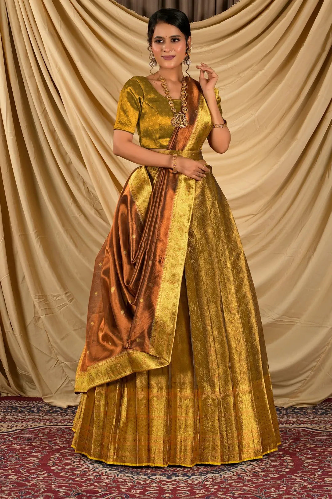 Gold Pure Two Tone Zari Tissue Lehenga Choli For Women