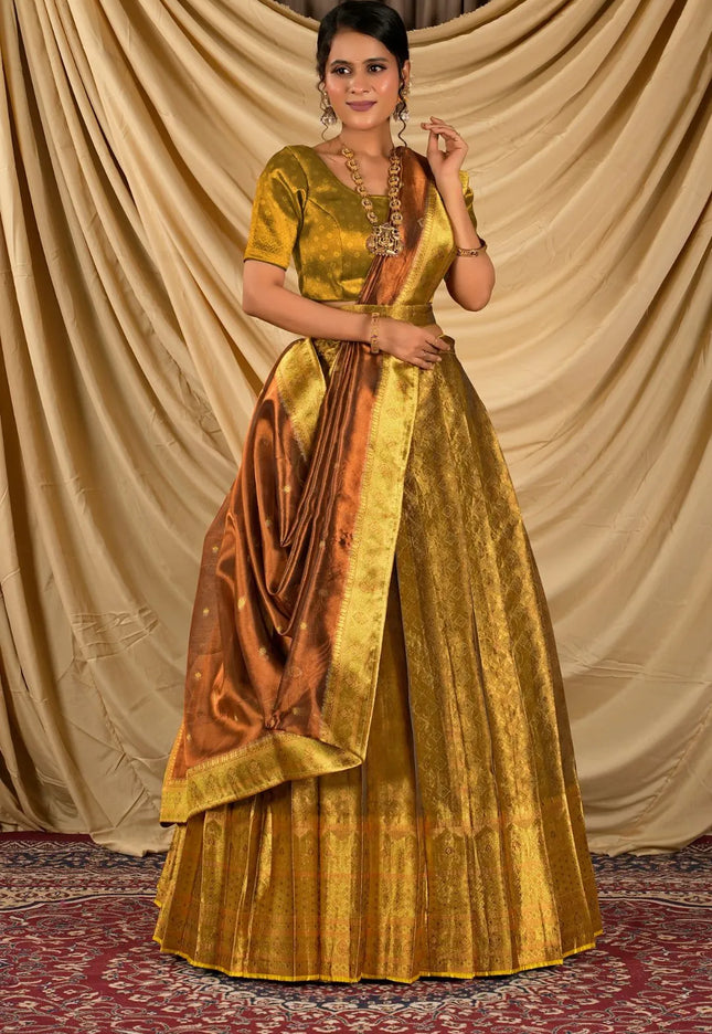 Gold Pure Two Tone Zari Tissue Lehenga Choli For Women