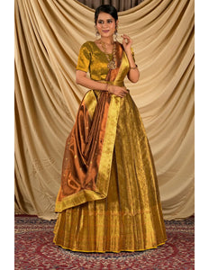 Gold Pure Two Tone Zari Tissue Lehenga Choli For Women