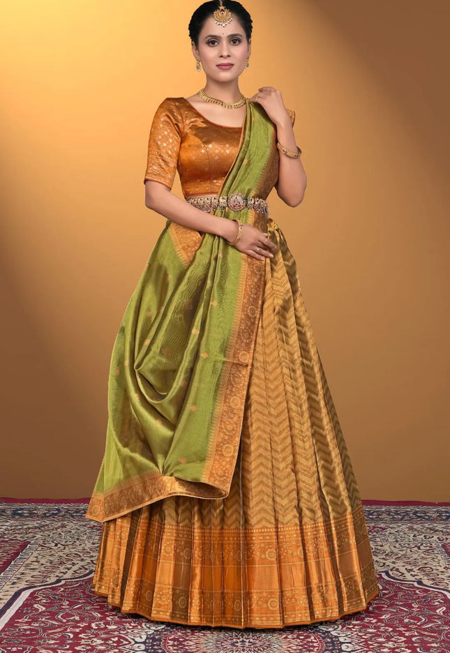 Gold Pure Two Zari Tissue Half Saree For Women